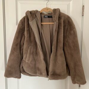 Zara Brown Faux Fur Jacket